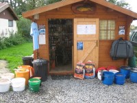 The on-site tackle shop at Lac du Val carp lake in France.