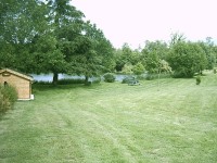 The lakeside cabin at Lac du Val carp lake in France. 