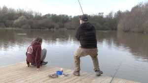 Carp action on the new pontoon at Sapphire carp lake