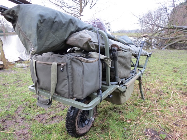 Strapped down tackle on my carp barrow