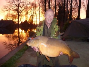 Rod Hazeldene with a 41lb winter carp out of Vaux., a lake that often has big winter discounts.