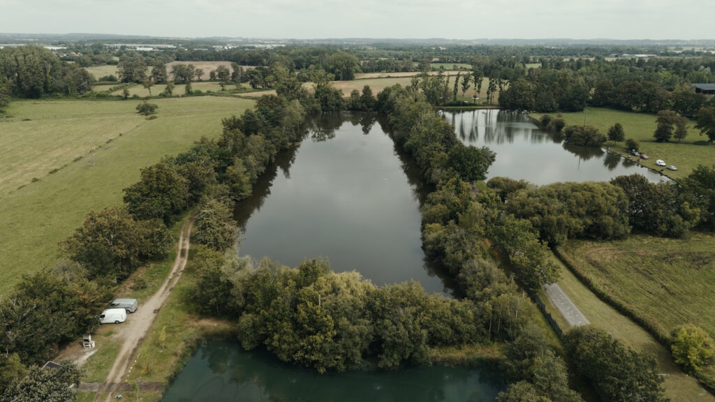 Aerial view of Old Oaks, carp lakes in France 