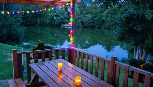Cerises, Carp Lake Close to Calais, Decked Terrace Area