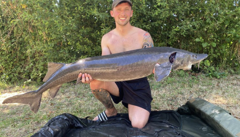 A 56 lb fish from Blue Lake, 56lb sturgeon, Aug 2020