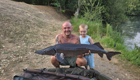 A 28 lb sturgeon from Cerises, First bite, Jul 2026