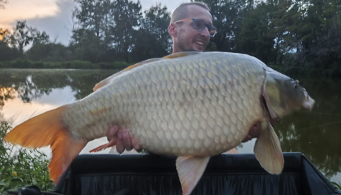 A 28 lb carp from Lakeview, Common caught from far margin on a pop up., Aug 2026