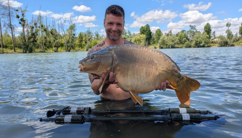 A 38 lb carp from Grandes Cimes, Buschell, Jul 2026