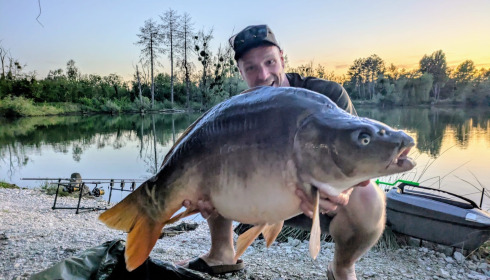 A 38 lb carp from Grandes Cimes, Buschell, Jul 2026