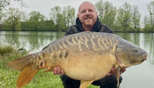 A 38 lb 8 oz carp from Zentelles, Caught twice, Apr 2026