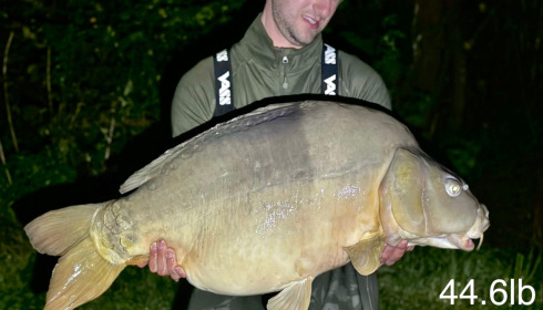 A 44 lb 6 oz carp from Villefond, Will and Cal, Oct 2024