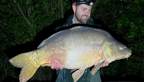 A 36 lb 6 oz carp from Villefond, Will and Cal, Oct 2024