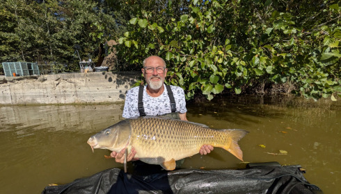 A 44 lb carp from Brocard Large, Ribs biggest, Oct 2026