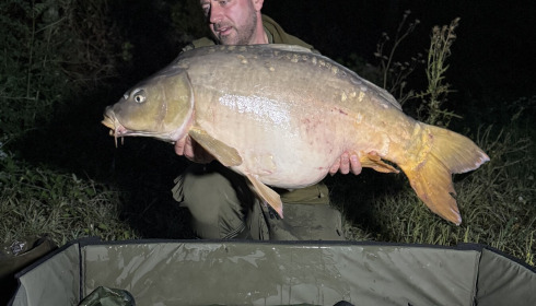 A 43 lb 12 oz carp from Lepinet North, mirror carp, Aug 2026