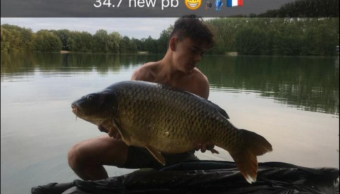A 34 lb 7 oz carp from Blue Lake, Jul 2018
