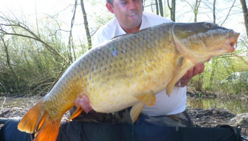 A 44 lb carp from Brocard Large, Apr 2013
