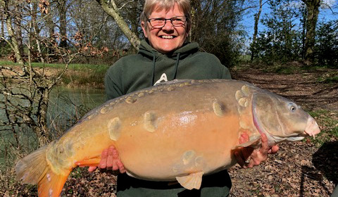 A 42 lb 4 oz carp from Eau De Vie North, Mar 2022