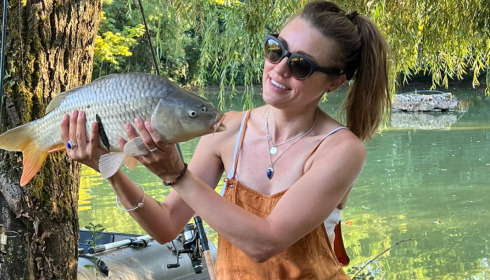 A fish from Eau De Vie South, Laura with a small common, Aug 2022
