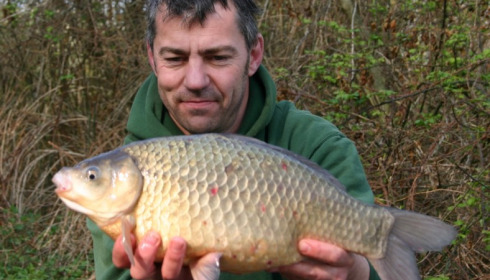 A carp from Laroussi, Dave Marvell with a 6lb3oz crucian carp, Apr 2012