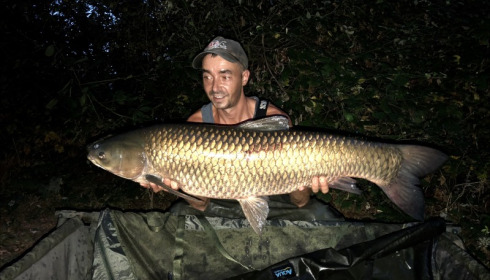 A 35 lb grass carp from Laroussi, Jamie Sokell, Aug 2018