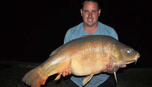 A 41 lb 4 oz carp from Mas Bas Main Lake, Rees, Aug 2013