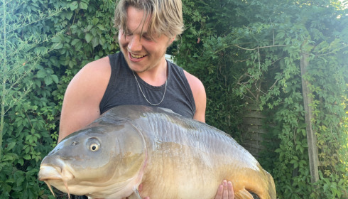 A 43 lb fish from Mas Bas Main Lake, Jacob caught Mirror carp, Jul 2020