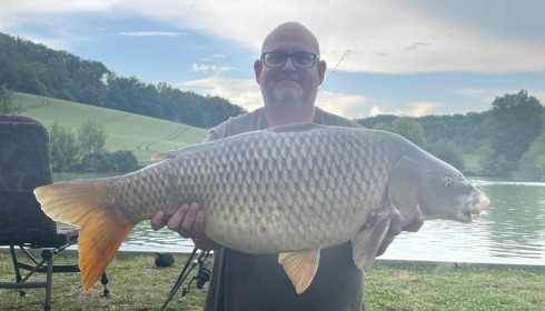 A 32 lb fish from Mas Bas Main Lake, Biggest Common Carp, May 2023