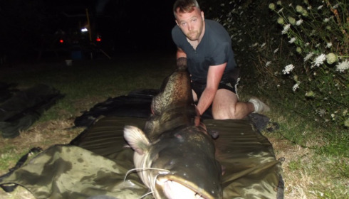 A 91 lb 12 oz catfish from Villefond, New lake record catfish, Aug 2015