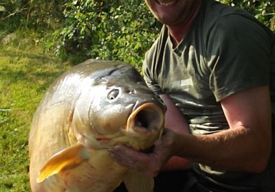 A 49 lb 4 oz carp from Villefond, A spawned out Bennetts, Jul 2013