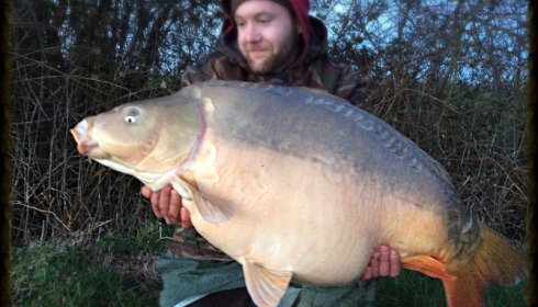 A 54 lb 5 oz carp from Villefond, Mark Lambert with "The Lady of the Lake", Feb 2014
