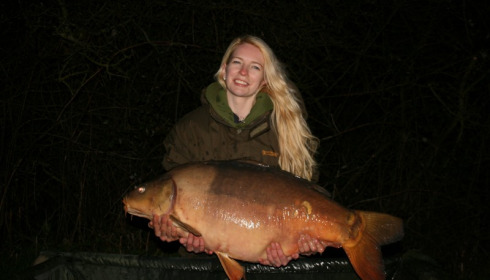 A 47 lb carp from Villefond, long two tone, Apr 2015