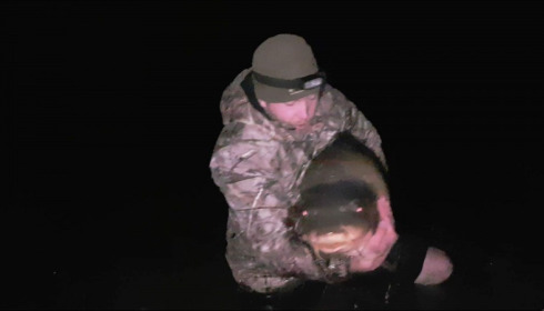 A 76 lb carp from Villefond, Mark lambert with Arnold, Mar 2019