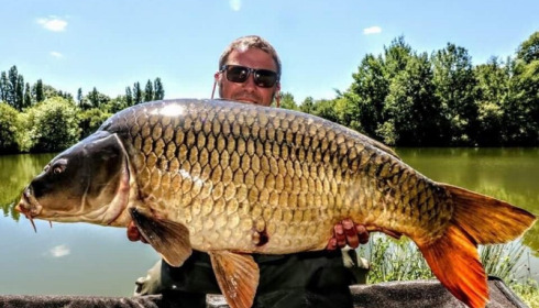 A 40 lb 6 oz carp from Villefond, Big john the fish spawned out, Jul 2017