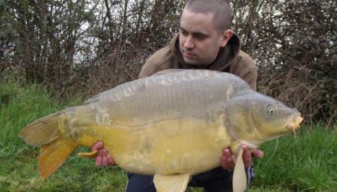 A 35 lb 10 oz carp from Villefond, Rob Inns with this fish, Mar 2013