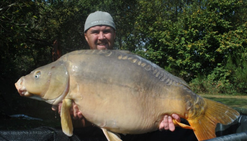 A 45 lb 2 oz carp from Villefond, Spawned out Lady of the lake, Oct 2014