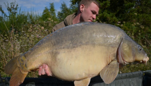 A 43 lb 8 oz carp from Villefond, Slate grey heavily spawned out over 10lb!, Aug 2014