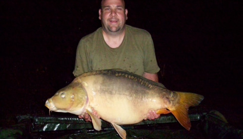 A 43 lb 12 oz carp from Villefond, Spawned out Lady of the lake, Sep 2014