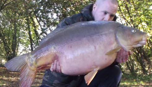 A 47 lb 12 oz carp from Villefond, Mark Lambert with the long two tone, Nov 2012