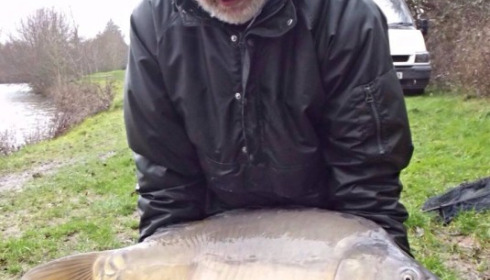 A 51 lb carp from Villefond, John the owner with Slate Grey, Jan 2014