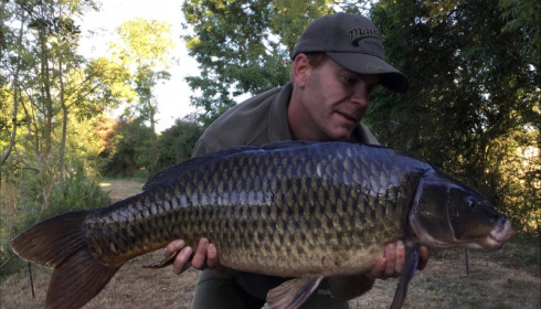 A 23 lb 8 oz carp from Villefond, Aug 2018