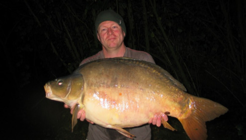 A 42 lb 13 oz carp from Villefond, Spawned out measles, Sep 2013