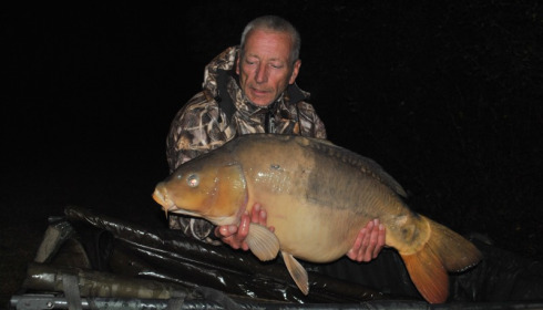 A 45 lb 4 oz carp from Villefond, Spawned out Max, Oct 2014